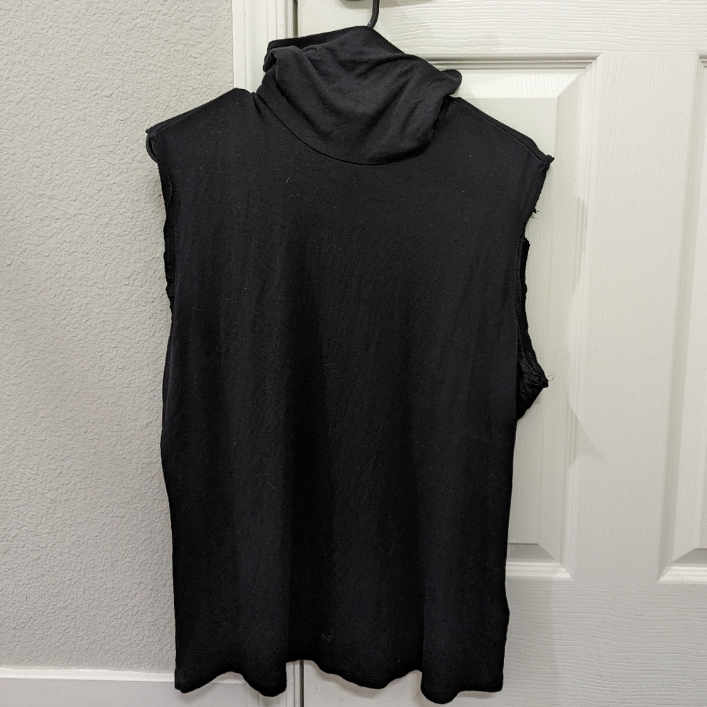 H&M Black Mockneck Ripped Sleeves Raw Hem DIY Size XL